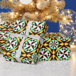 Barcelona cement tile in yellow, brown and blue wrapping paper