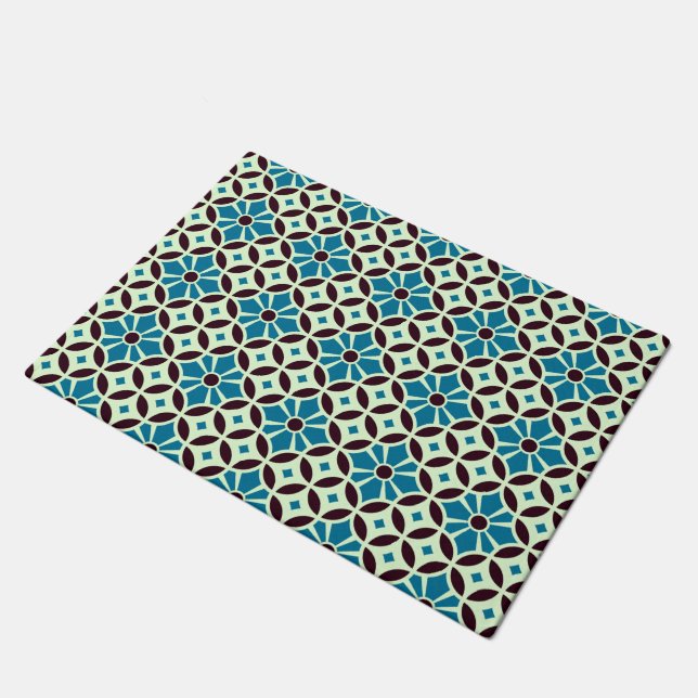 Barcelona cement tile petals with star doormat (Angled)