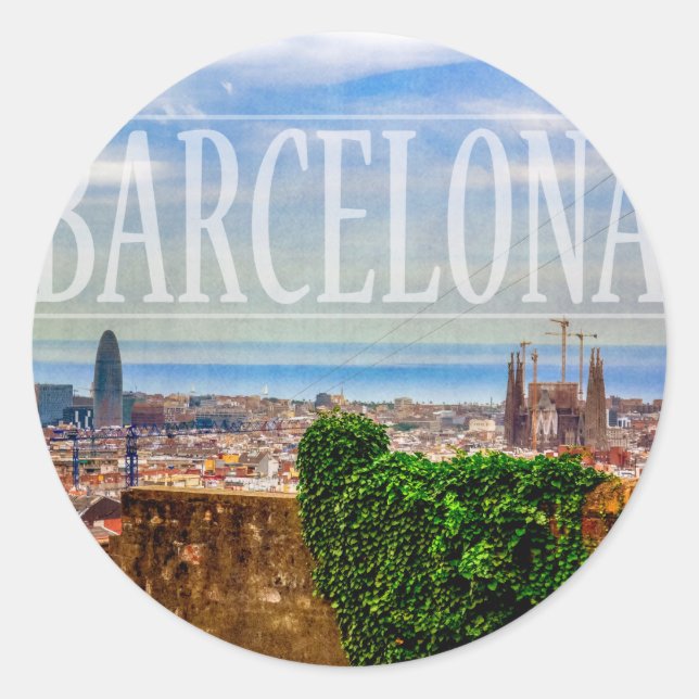 Barcelona city classic round sticker (Front)