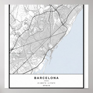Barcelona City Map Poster   Minimalist Line Art 