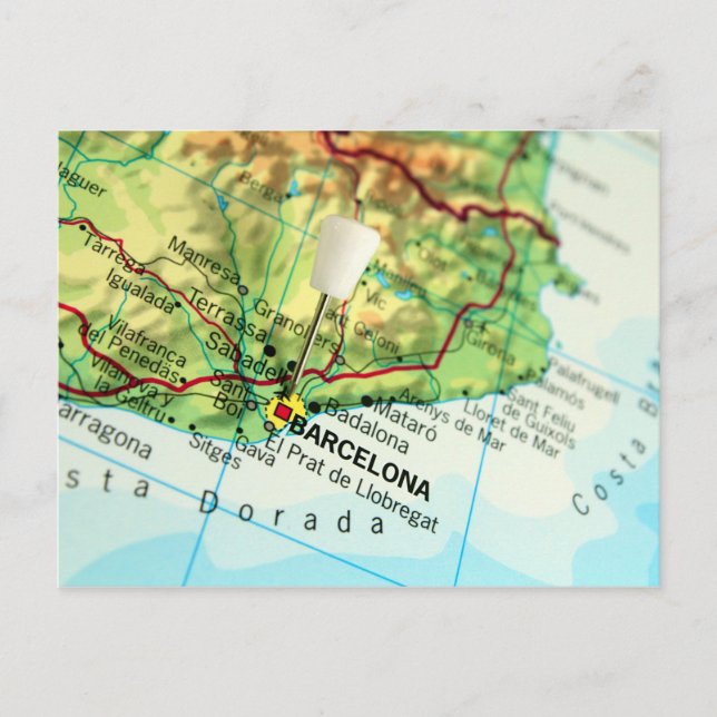 Barcelona City Pin Map Postcard (Front)