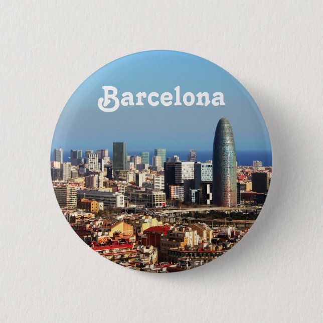 Barcelona cityscape 6 cm round badge (Front)