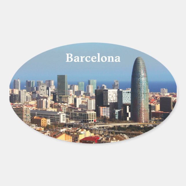 Barcelona cityscape oval sticker (Front)