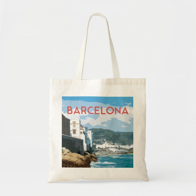 Barcelona coast, Spain vintage travel style Tote Bag (Front)