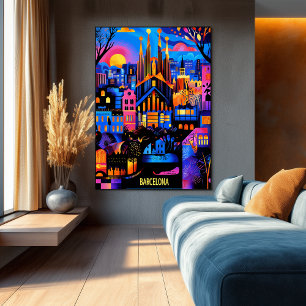 Barcelona Colourful Dreams – Geometric Cityscape Poster