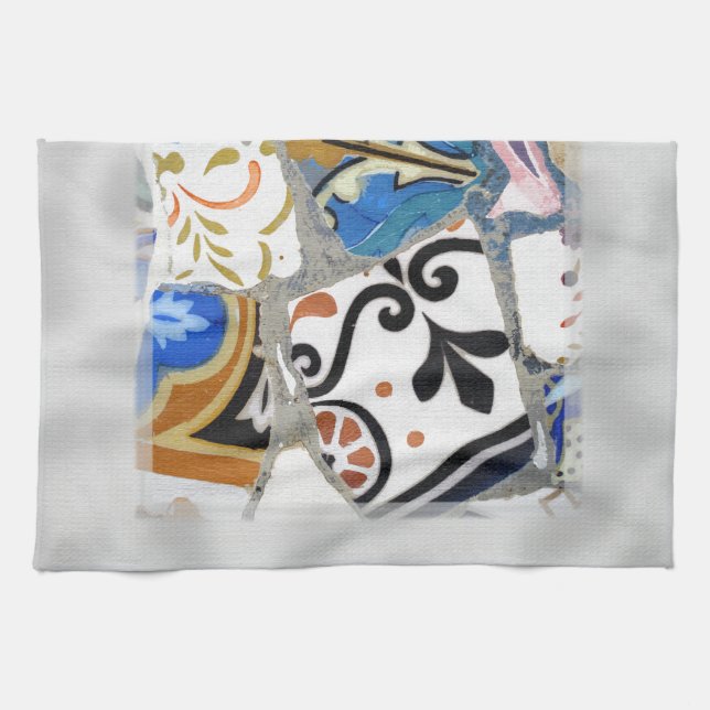 Barcelona Gaudi Mosaics Close Up Tea Towel (Horizontal)