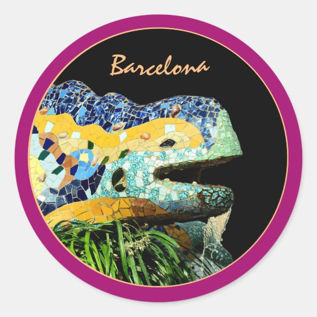 Barcelona Lizard & Park Guell, Catalonia / Gaudi Classic Round Sticker (Front)