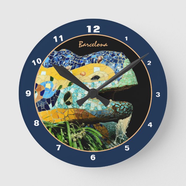 Barcelona Lizard & Park Guell, Catalonia / Gaudi Round Clock (Front)