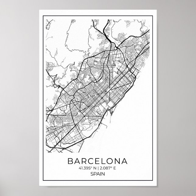 BARCELONA Map -  Black And White Map  Poster (Front)