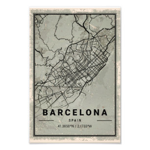 Barcelona map print poster canvas   spain