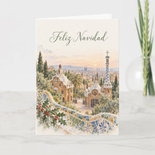 Barcelona Park Güell Acuarela Navidad Holiday Card