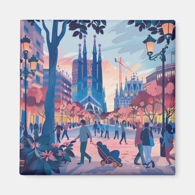 Barcelona, Park Guell, Sagrada Familia, Souvenir Magnet (Front)