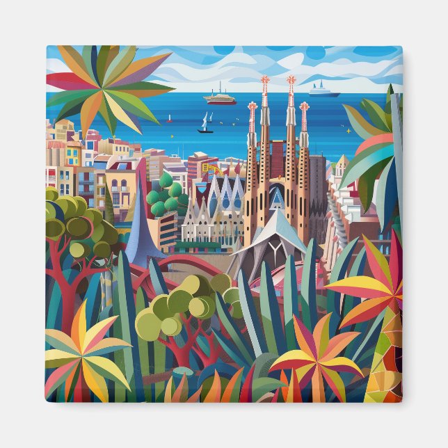 Barcelona, Park Guell, Sagrada Familia, Souvenir Magnet (Front)