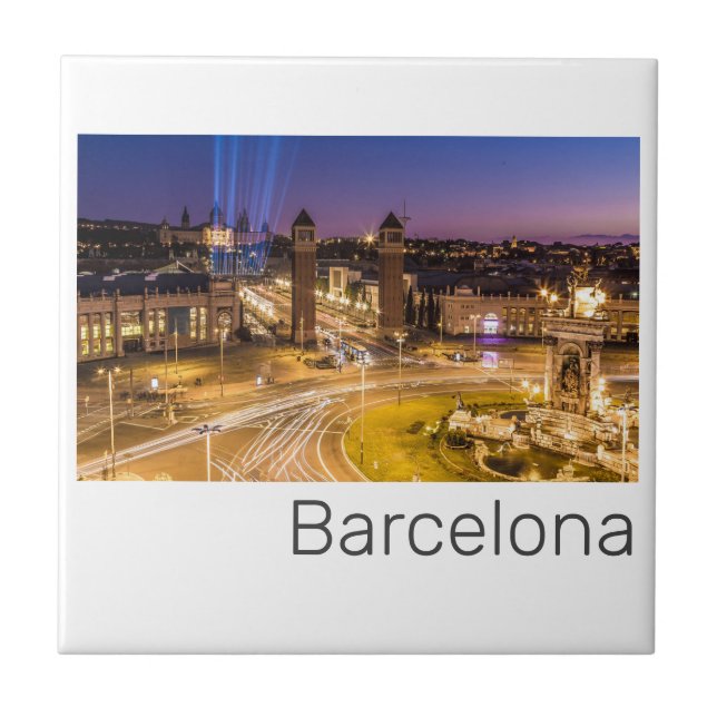 Barcelona Plaza de Espana Catalonia Spain Sunset Ceramic Tile (Front)