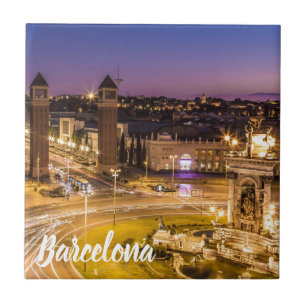 Barcelona Plaza de Espana Catalonia Spain Sunset Ceramic Tile
