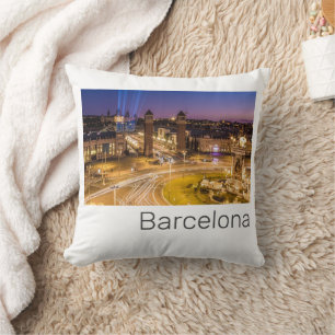 Barcelona Plaza de Espana Catalonia Spain Sunset Cushion