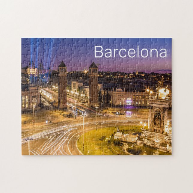 Barcelona Plaza de Espana Catalonia Spain Sunset Jigsaw Puzzle (Horizontal)