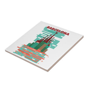 Barcelona retro Travel poster Ceramic Tile