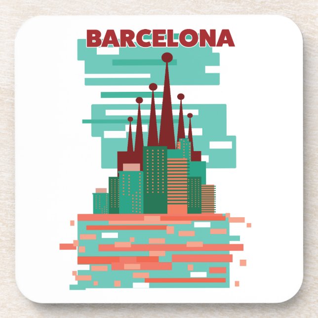 Barcelona retro Travel poster Coaster (Front)