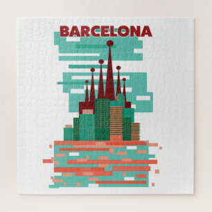 Barcelona retro Travel poster Jigsaw Puzzle