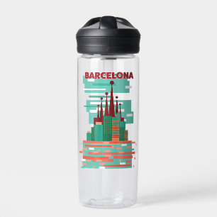 Barcelona retro Travel poster Water Bottle