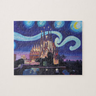 Barcelona Sagrada Familia Van Gogh inspired Jigsaw Puzzle