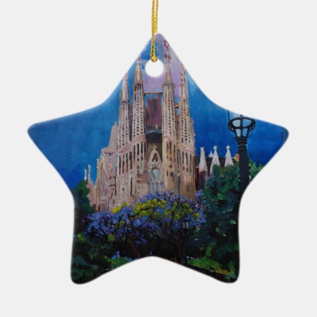 Barcelona Sagrada Familia with Park and Lantern Ceramic Ornament (Front)