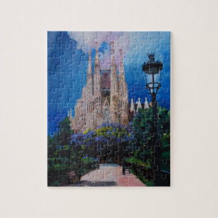 Barcelona Sagrada Familia with Park and Lantern Jigsaw Puzzle