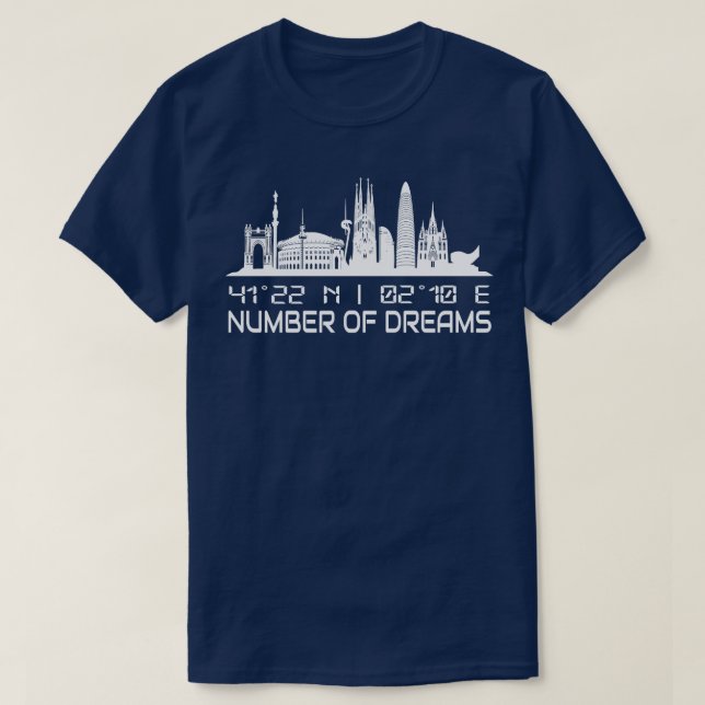 Barcelona Skyline GPS Coordinates City T-Shirt (Design Front)