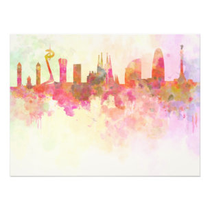 Barcelona skyline in watercolour background photo print
