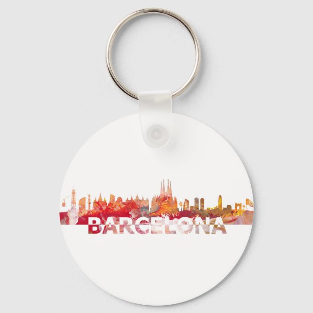 Barcelona Skyline silhouette Giant letters Key Ring (Front)