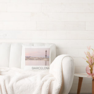 Barcelona Skyline Sunset Catalanonia Spain Cushion
