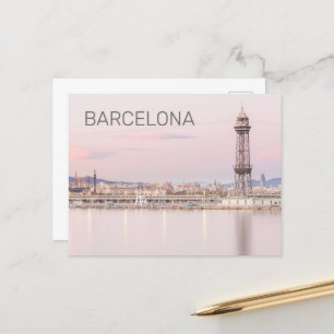 Barcelona Skyline Sunset Catalanonia Spain Holiday Postcard