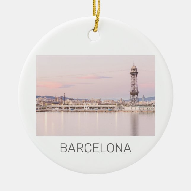 Barcelona Skyline Sunset Catalanonia Spain Luggage Ceramic Ornament (Front)