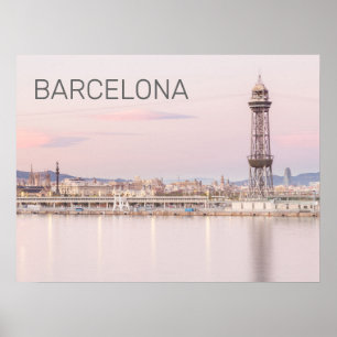 Barcelona Skyline Sunset Catalanonia Spain Luggage Poster