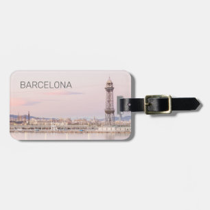 Barcelona Skyline Sunset Catalanonia Spain Luggage Tag