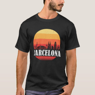 Barcelona Skyline Sunset in Retro Vintage Style T-Shirt