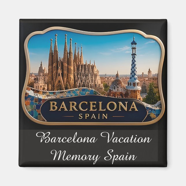 🧲 Barcelona Skyline Vacation Memory Spain 🌇 Magnet (Front)