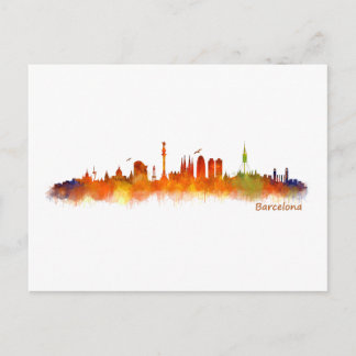 Barcelona Skyline watercolor v02 Postcard