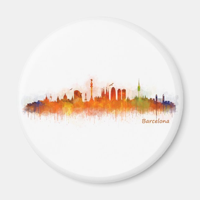Barcelona Skyline watercolor v03 Magnet (Front)