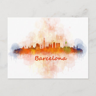 Barcelona Skyline watercolor v04 Postcard
