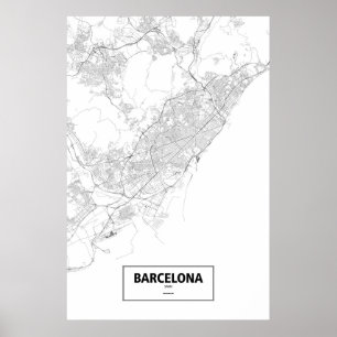 Barcelona, Spain (black on white) Poster
