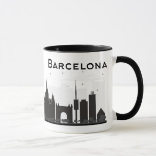 Barcelona, Spain   Black & White City Skyline Mug