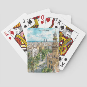 Barcelona Spain Catalonia City VIew Oil Paint Playing Cards