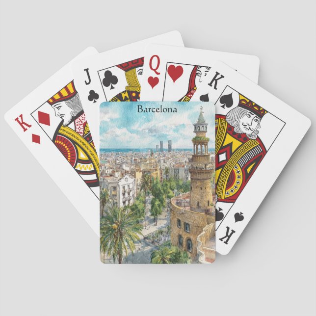 Barcelona Spain Catalonia City VIew Oil Paint Playing Cards (Back)