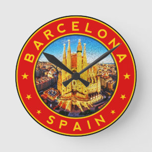 Barcelona, Spain, circle, red Round Clock