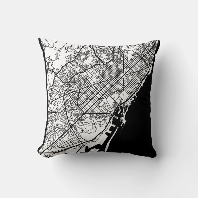 Barcelona Spain City Map Cushion (Front)