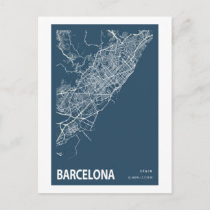 Barcelona Spain City Map Line Art Blue Print Postcard