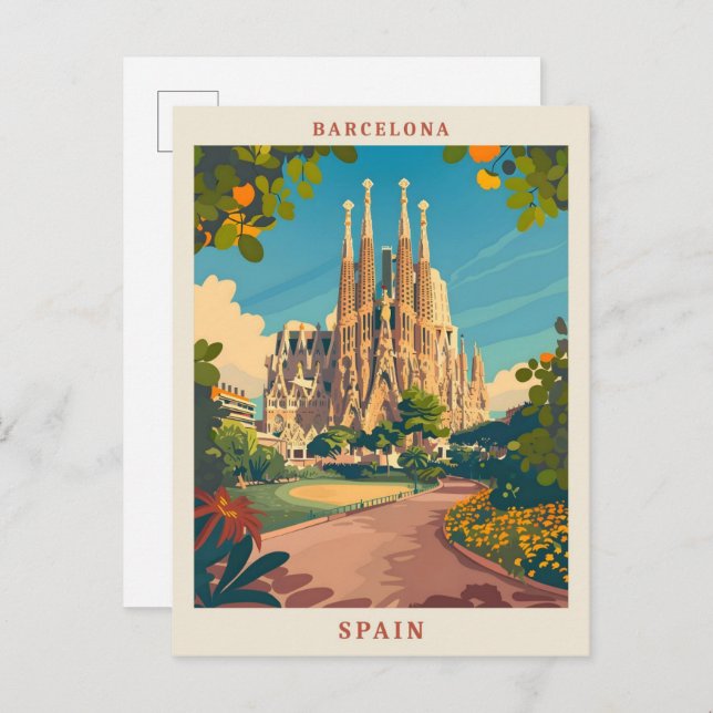Barcelona Spain Elegant Vintage Travel Postcard (Front/Back)