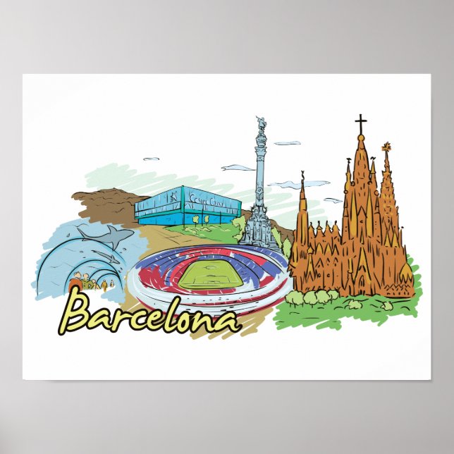 Barcelona Spain Famous City Poster (Front)